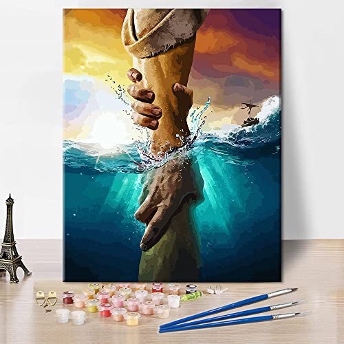 TISHIRON Paint by Numbers Christian Jesus Painting Kits by Number for Adults Kids on Canvas Wall Decor with Paintbrushes Acrylic Pigment for Home Living Room Decor 16 inx20 in