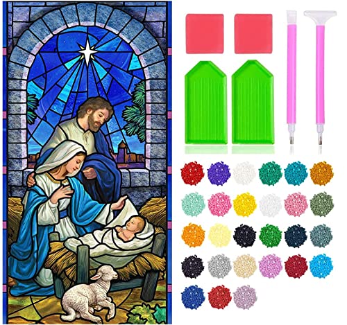 5D DIY Diamond Painting Kits for Adults, Large Size Full Drill Diamond Arts Rhinestone Pasted, DIY Painting Diamond Dot Arts Crafts for Home Wall Decor Gift, 15.8x25.6(Christmas Church Banner)